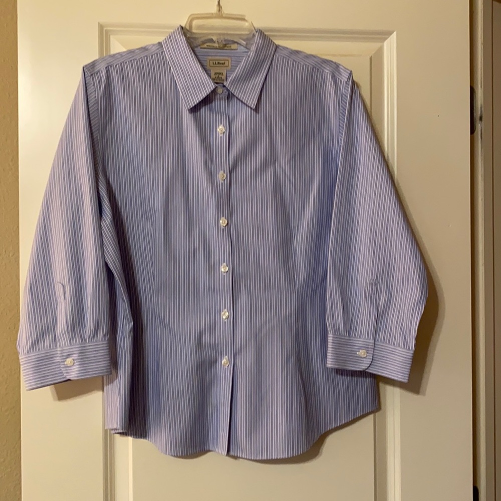 LL Bean Blue Stripe Blouse Size Large